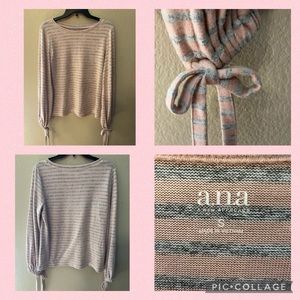 Ana: Baby Pink & Gray Stripped Soft Sweater with Bow Ties on the wrists Sz. S